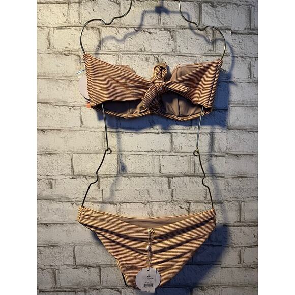 Pilyq PQ Aperol Stripe Orange Ruched Bandeau D Cup S Full Bottom NEW - Picture 7 of 10